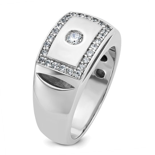 IBGoodman 10k White Gold Men's Polished and Cut-Out 1/2 Carat A Quality Diamond Rectangle Ring