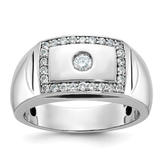 IBGoodman 10k White Gold Men's Polished and Cut-Out 1/2 Carat A Quality Diamond Rectangle Ring