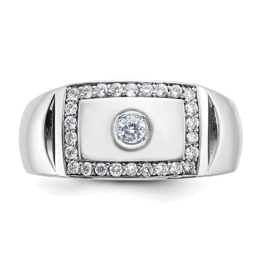 IBGoodman 14k White Gold Men's Polished and Cut-Out 1/2 Carat AA Quality Diamond Rectangle Ring