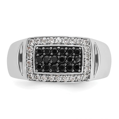 IBGoodman 14k White Gold Men's Polished and Cut-Out 3/4 Carat AA Quality Black and White Diamond Rectangle Ring