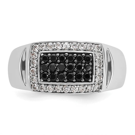 IBGoodman 14k White Gold Men's Polished and Cut-Out 3/4 Carat AA Quality Black and White Diamond Rectangle Ring