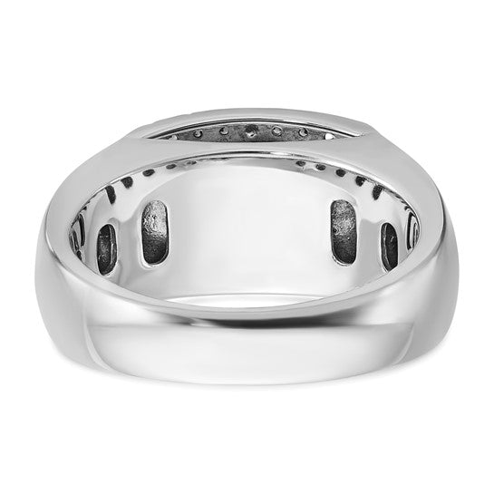 IBGoodman 14k White Gold Men's Polished and Cut-Out 3/4 Carat AA Quality Black and White Diamond Rectangle Ring