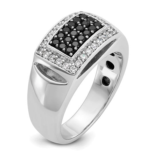 IBGoodman 14k White Gold Men's Polished and Cut-Out 3/4 Carat AA Quality Black and White Diamond Rectangle Ring