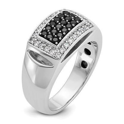 IBGoodman 14k White Gold Men's Polished and Cut-Out 3/4 Carat AA Quality Black and White Diamond Rectangle Ring