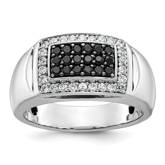 IBGoodman 14k White Gold Men's Polished and Cut-Out 3/4 Carat AA Quality Black and White Diamond Rectangle Ring