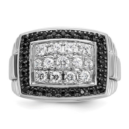 IBGoodman 14k White Gold Men's Polished and Textured 1 Carat Black and White Diamond Cluster Ring