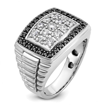 IBGoodman 14k White Gold Men's Polished and Textured 1 Carat Black and White Diamond Cluster Ring