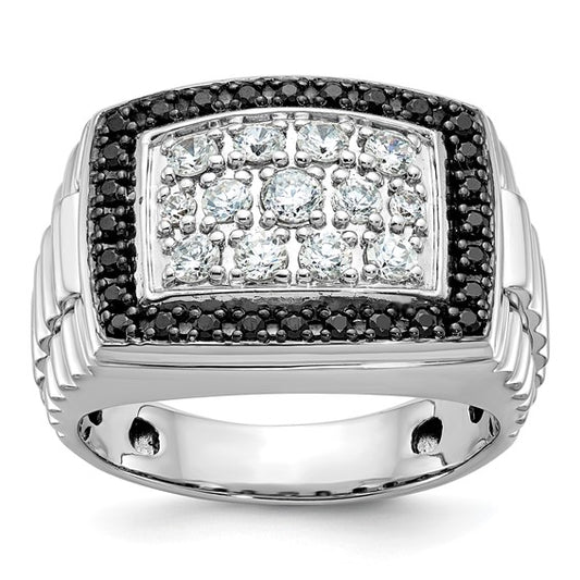 IBGoodman 14k White Gold Men's Polished and Textured 1 Carat Black Mined Diamonds and White Lab Grown Diamonds Cluster Ring