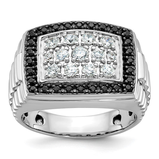 14kw IBGoodman Men's Polished & Textured Black/White Dia Cluster Ring