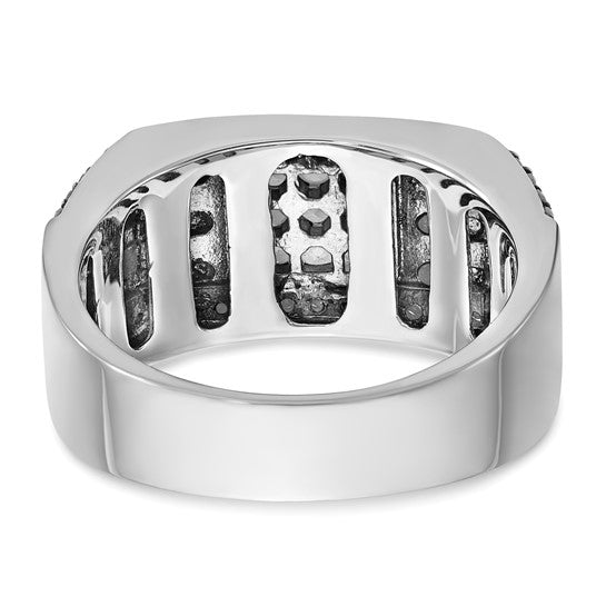 IBGoodman 14k White Gold with Black Rhodium Men's Polished Satin and Cobblestone Textured Black and White 5/8 Carat AA Quality Diamond Ring
