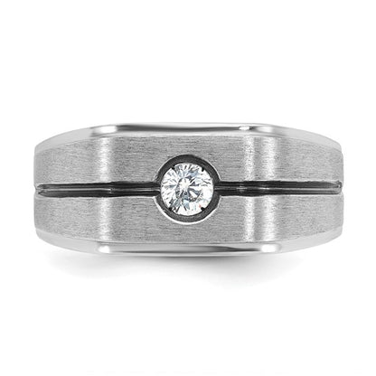 14k White Gold with Black Rhodium IBGoodman Men's Satin 1/5 carat Diamond Complete Ring