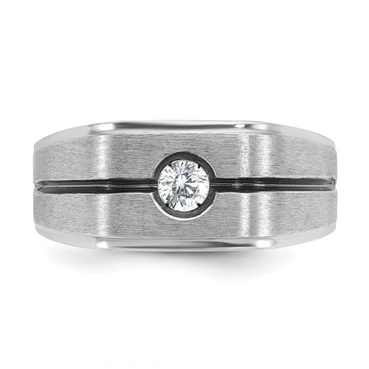 14k White Gold with Black Rhodium IBGoodman Men's Satin 1/5 carat Diamond Complete Ring