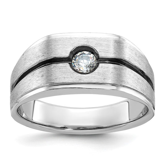 14k White Gold IBGoodman Men's w/Black Rhodium Satin Diamond Complete Ring
