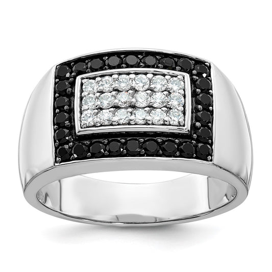 14kw IBGoodman Men's Polished Black/White Dia Rectangular Cluster Ring