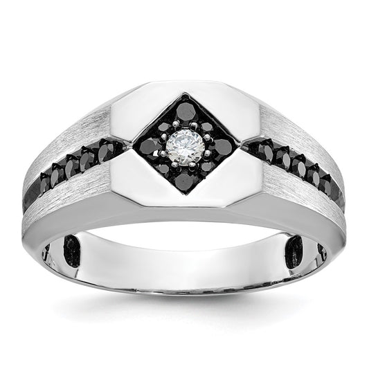 14kw w/ Blk RH IBGoodman Men's Satin Black & White Diamond Ring
