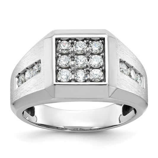 IBGoodman 14k White Gold Men's Polished and Satin 1 Carat AA Quality Diamond Square Cluster Ring