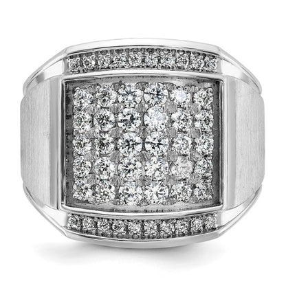 IBGoodman 14k White Gold Men's Polished and Satin 1 1/5 Carat AA Quality Diamond Cluster Ring