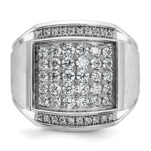 IBGoodman 14k White Gold Men's Polished and Satin 1 1/5 Carat AA Quality Diamond Cluster Ring