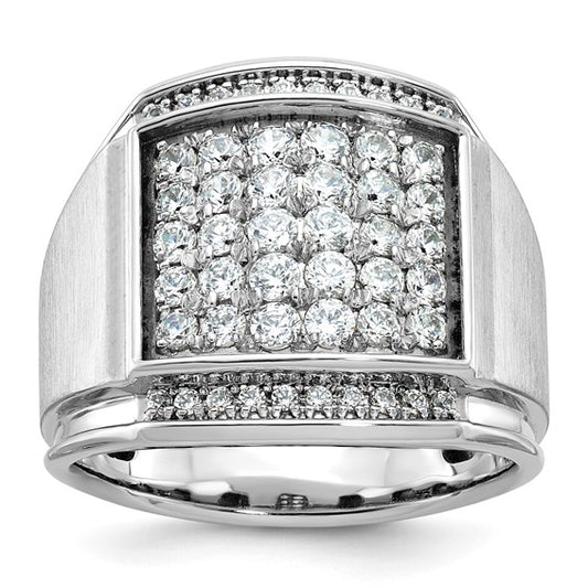IBGoodman 14k White Gold Men's Polished and Satin 1 1/5 Carat AA Quality Diamond Cluster Ring