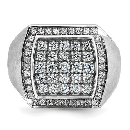 IBGoodman 14k White Gold Men's Polished and Satin 1 1/3 Carat AA Quality Diamond Cluster Ring
