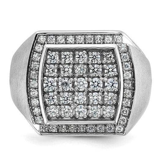 IBGoodman 14k White Gold Men's Polished and Satin 1 1/3 Carat AA Quality Diamond Cluster Ring