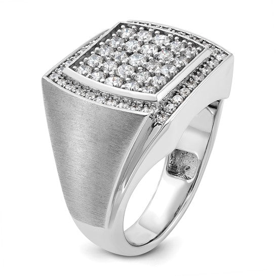 IBGoodman 14k White Gold Men's Polished and Satin 1 1/3 Carat AA Quality Diamond Cluster Ring