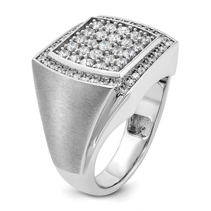 IBGoodman 14k White Gold Men's Polished and Satin 1 1/3 Carat AA Quality Diamond Cluster Ring