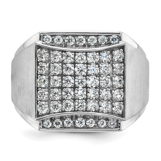 IBGoodman 14k White Gold Men's Polished and Satin 1 1/5 Carat AA Quality Diamond Cluster Ring