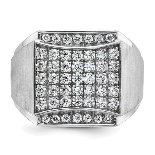 IBGoodman 14k White Gold Men's Polished and Satin 1 1/5 Carat AA Quality Diamond Cluster Ring