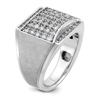IBGoodman 14k White Gold Men's Polished and Satin 1 1/5 Carat AA Quality Diamond Cluster Ring
