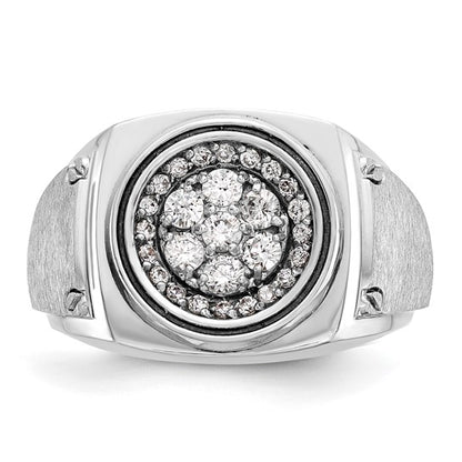 IBGoodman 14k White Gold Men's Polished and Satin 3/4 Carat AA Quality Diamond Round Cluster Ring