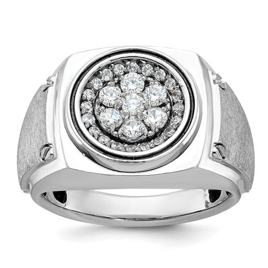 IBGoodman 14k White Gold Men's Polished and Satin 3/4 Carat AA Quality Diamond Round Cluster Ring