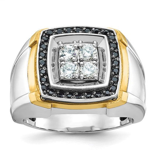 IBGoodman 14k Two-tone Men's Polished 3/4 Carat AA Quality Black and White Diamond Square Cluster Ring