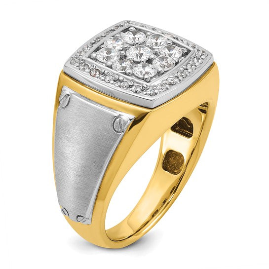 IBGoodman 14k Two-tone Men's Polished and Satin 1 Carat AA Quality Diamond Square Cluster Ring