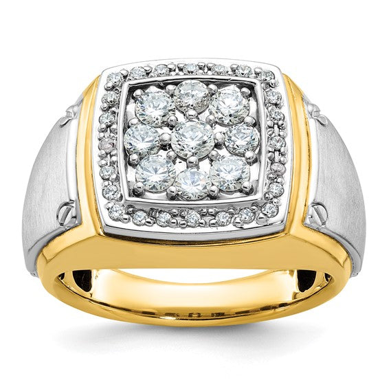 IBGoodman 14k Two-tone Men's Polished and Satin 1 Carat Lab Grown Diamond Square Cluster Ring