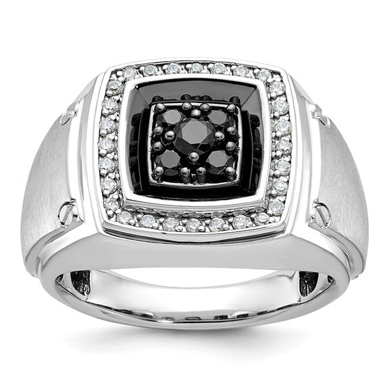 IBGoodman 14k White Gold with Black Rhodium Men's Polished and Satin 5/8 Carat Black and White Diamond Ring