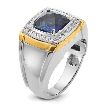 IBGoodman 14k Two-tone Men's Polished Lab Created Sapphire and AA Quality Diamond Ring