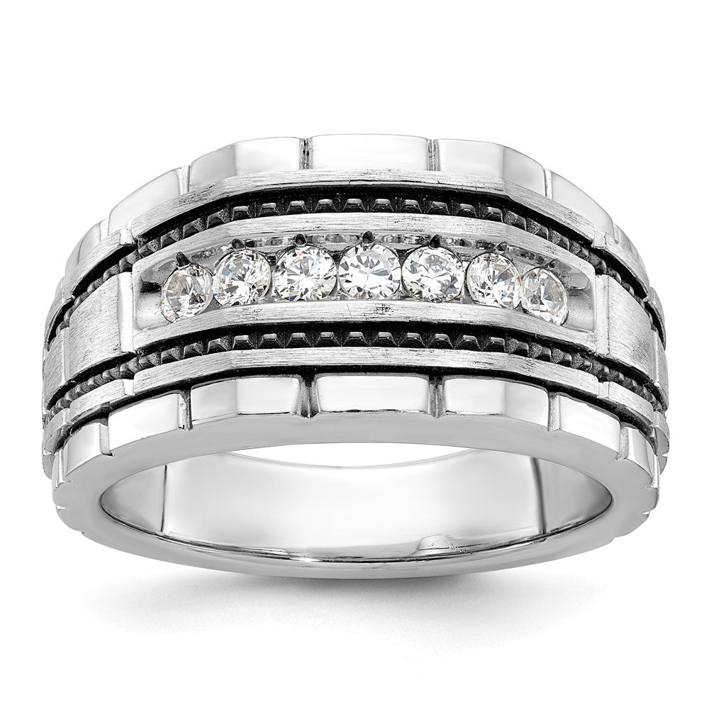 14k White Gold IBGoodman Men's Polish/Satin/Textured 7-Stone Ring Mtg