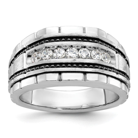 14k White Gold IBGoodman Men's Polish/Satin/Textured 7-Stone Ring Mtg