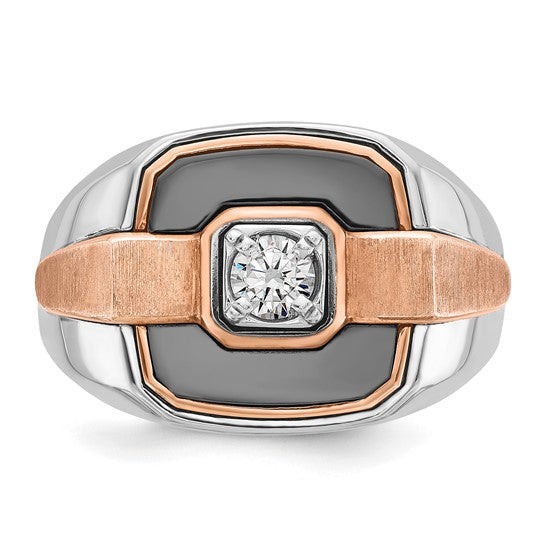 IBGoodman 14k White and Rose Gold with Black Rhodium Men's Polished and Satin 1/3 Carat AA Quality Diamond Ring