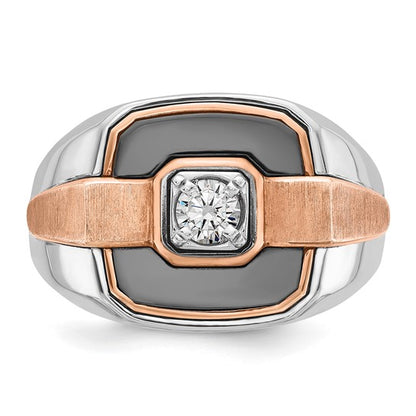 IBGoodman 14k White and Rose Gold with Black Rhodium Men's Polished and Satin 1/3 Carat AA Quality Diamond Ring