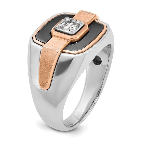 IBGoodman 14k White and Rose Gold with Black Rhodium Men's Polished and Satin 1/3 Carat AA Quality Diamond Ring