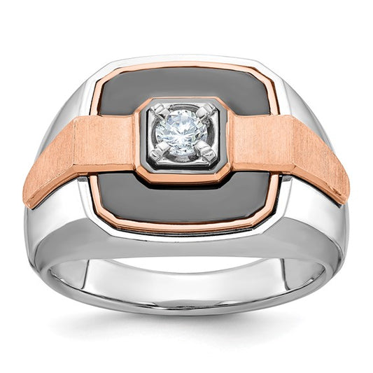 IBGoodman 14k White and Rose Gold with Black Rhodium Men's Polished and Satin 1/3 Carat AA Quality Diamond Ring