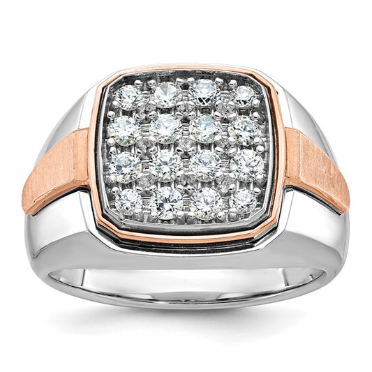 IBGoodman 14k White and Rose Gold Men's Polished and Satin 1 Carat AA Quality Diamond Cluster Ring