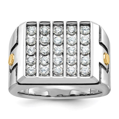 IBGoodman 14k Two-tone with Black Rhodium Men's Polished and Grooved 5-Row 1 3/4 Carat AA Quality Diamond Cluster Ring