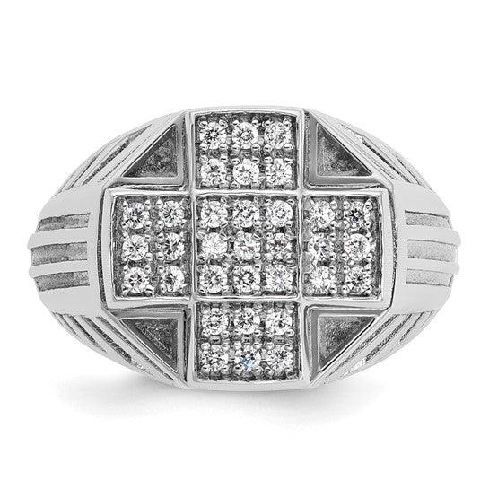 IBGoodman 14k White Gold Men's Polished Textured and Grooved 1/2 Carat AA Quality Diamond Cross Cluster Ring