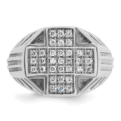 IBGoodman 14k White Gold Men's Polished Textured and Grooved 1/2 Carat AA Quality Diamond Cross Cluster Ring