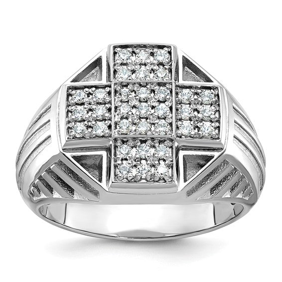 IBGoodman 14k White Gold Men's Polished Textured and Grooved 1/2 Carat AA Quality Diamond Cross Cluster Ring