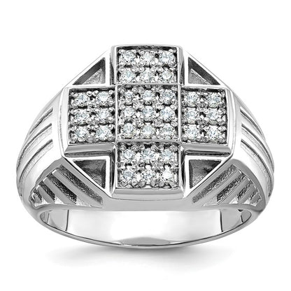 IBGoodman 14k White Gold Men's Polished Textured and Grooved 1/2 Carat AA Quality Diamond Cross Cluster Ring