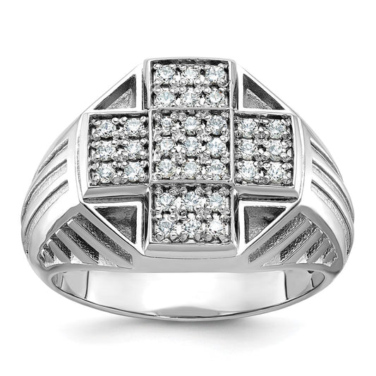 14kw IBGoodman Men's Polish/Textured/Grooved Cross Cluster Ring Mtg